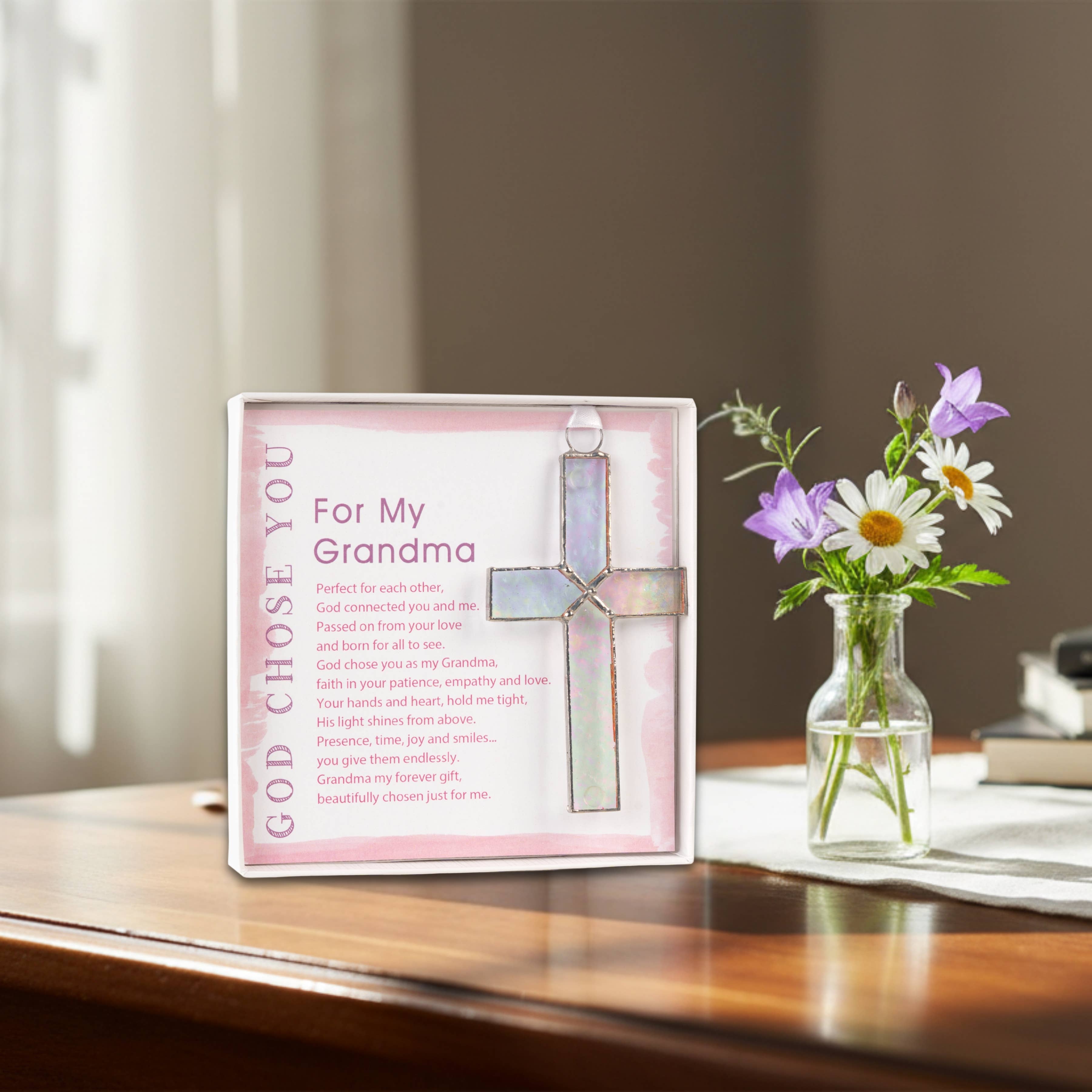 God Chose You Grandma: Clear Stained Glass Cross 4504SG