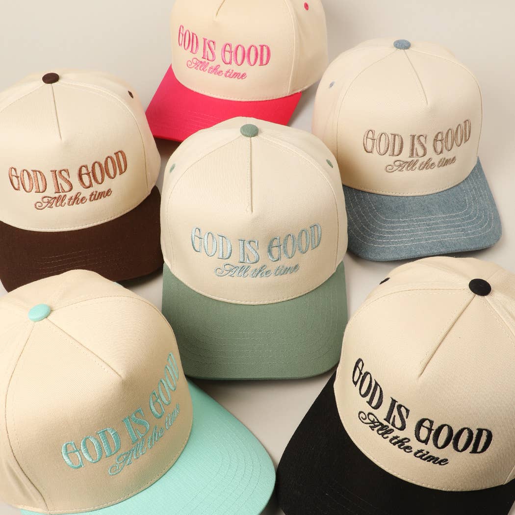 God Is Good All The Time Embroidery Trucker Hat: SAGE / ONE SIZE