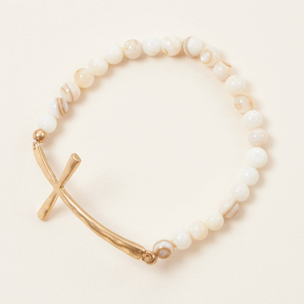 Metal Cross Pendant Natural Stone Bracelet: GRY / One / WB1001