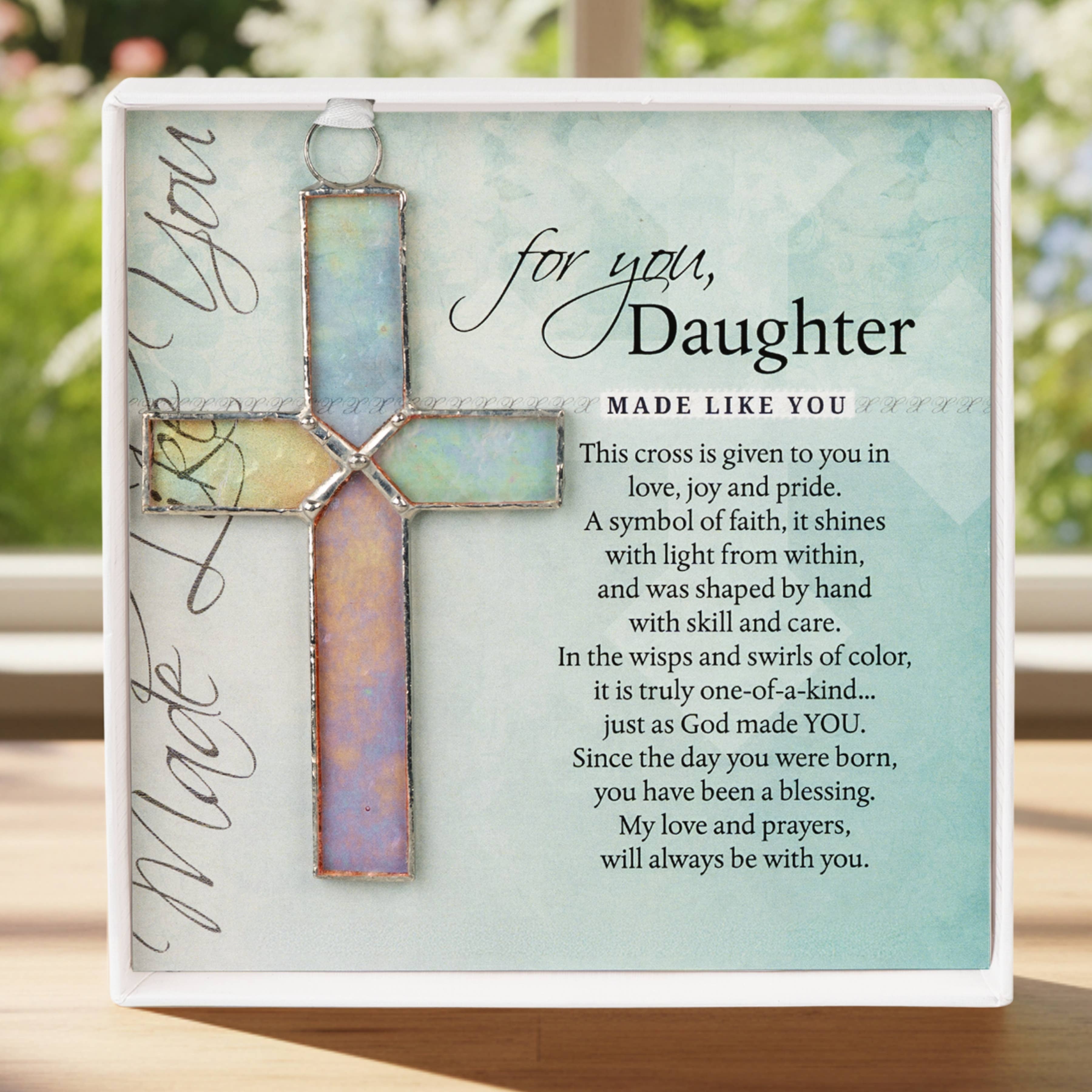 Daughter Gift: Handmade Clear Stained Glass Cross 4454SG
