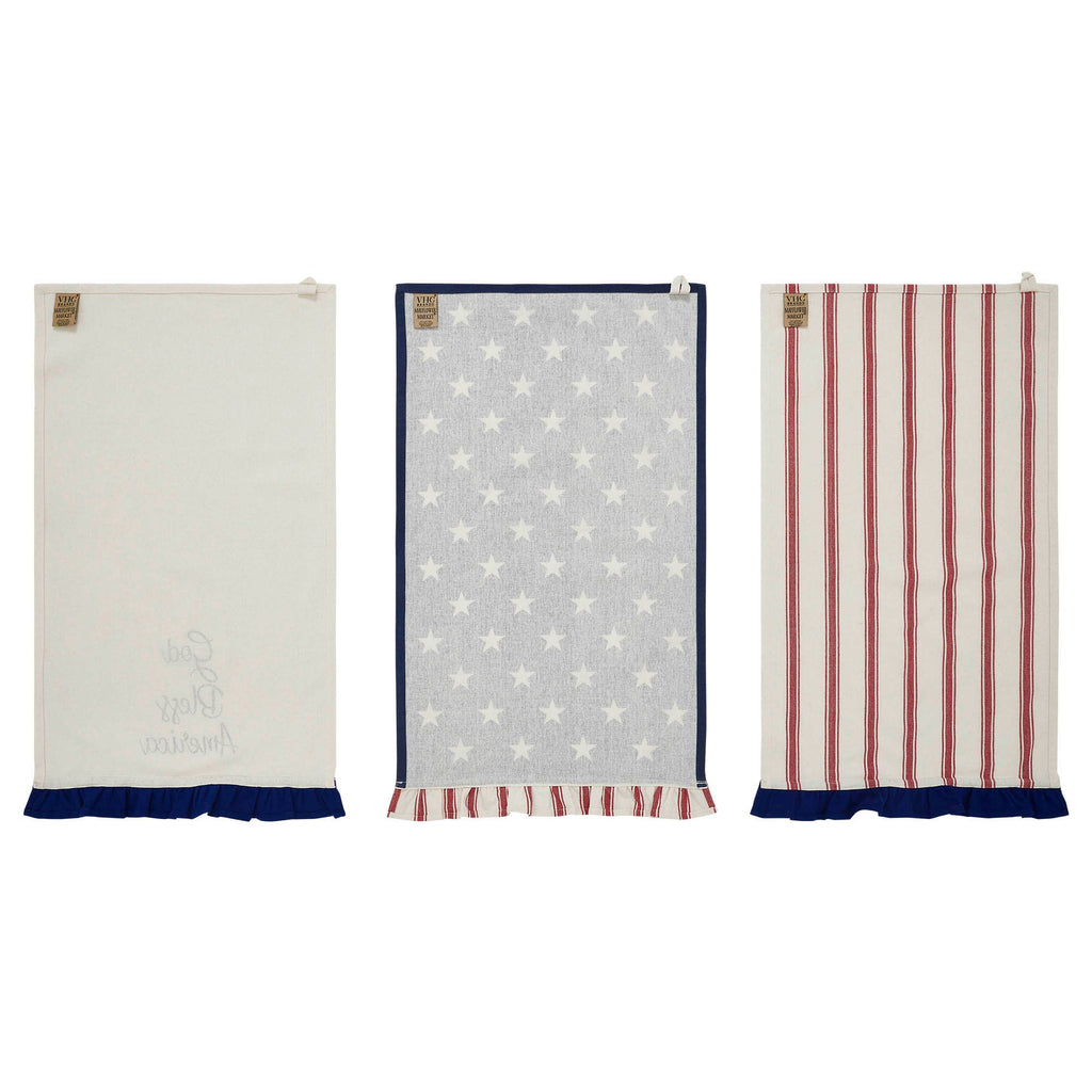 Hatteras Stars Ruffled Tea Towels Set of 3 16x28 Patriotic