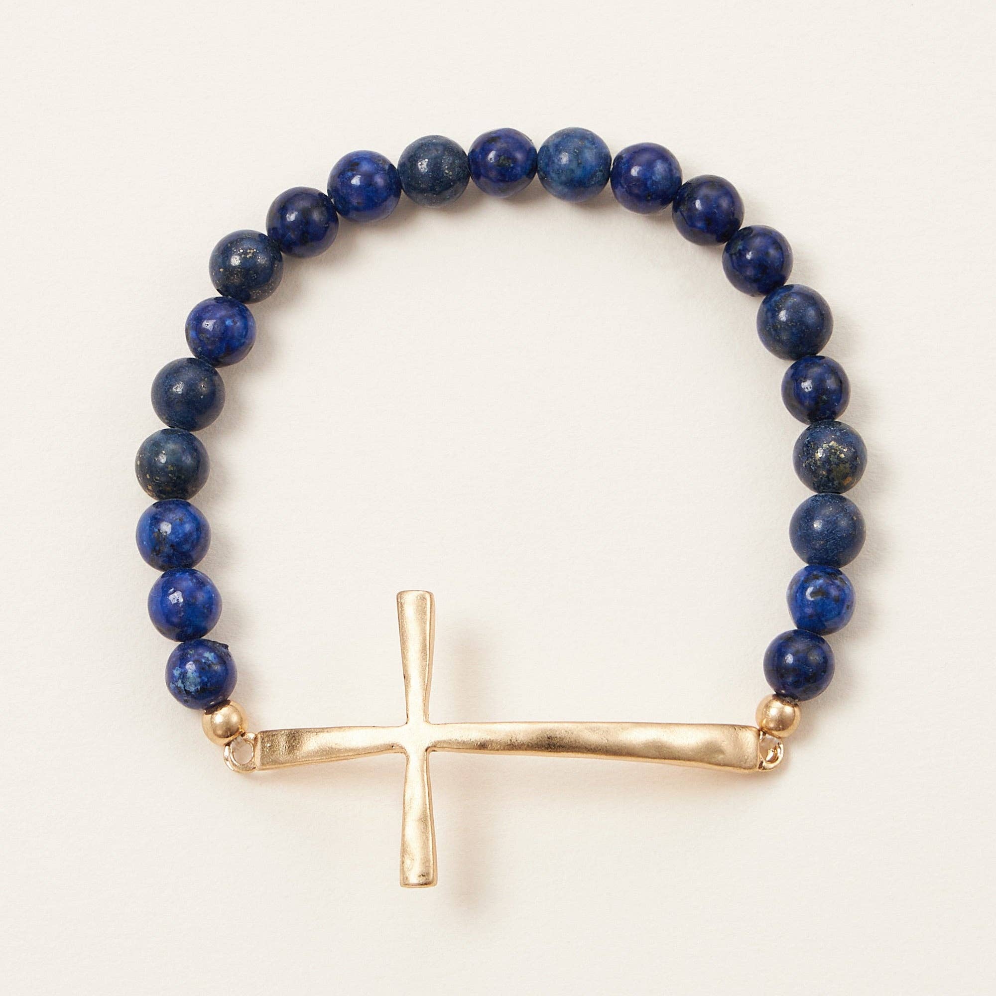 Metal Cross Pendant Natural Stone Bracelet: ROQ / One / WB1001