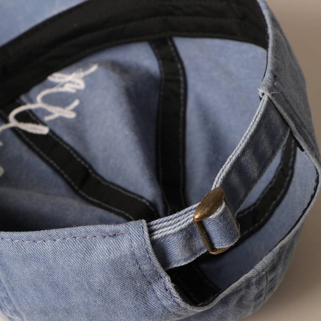 Salty Lettering Embroidery Baseball Cap: VINTAGE BLUE / One Size