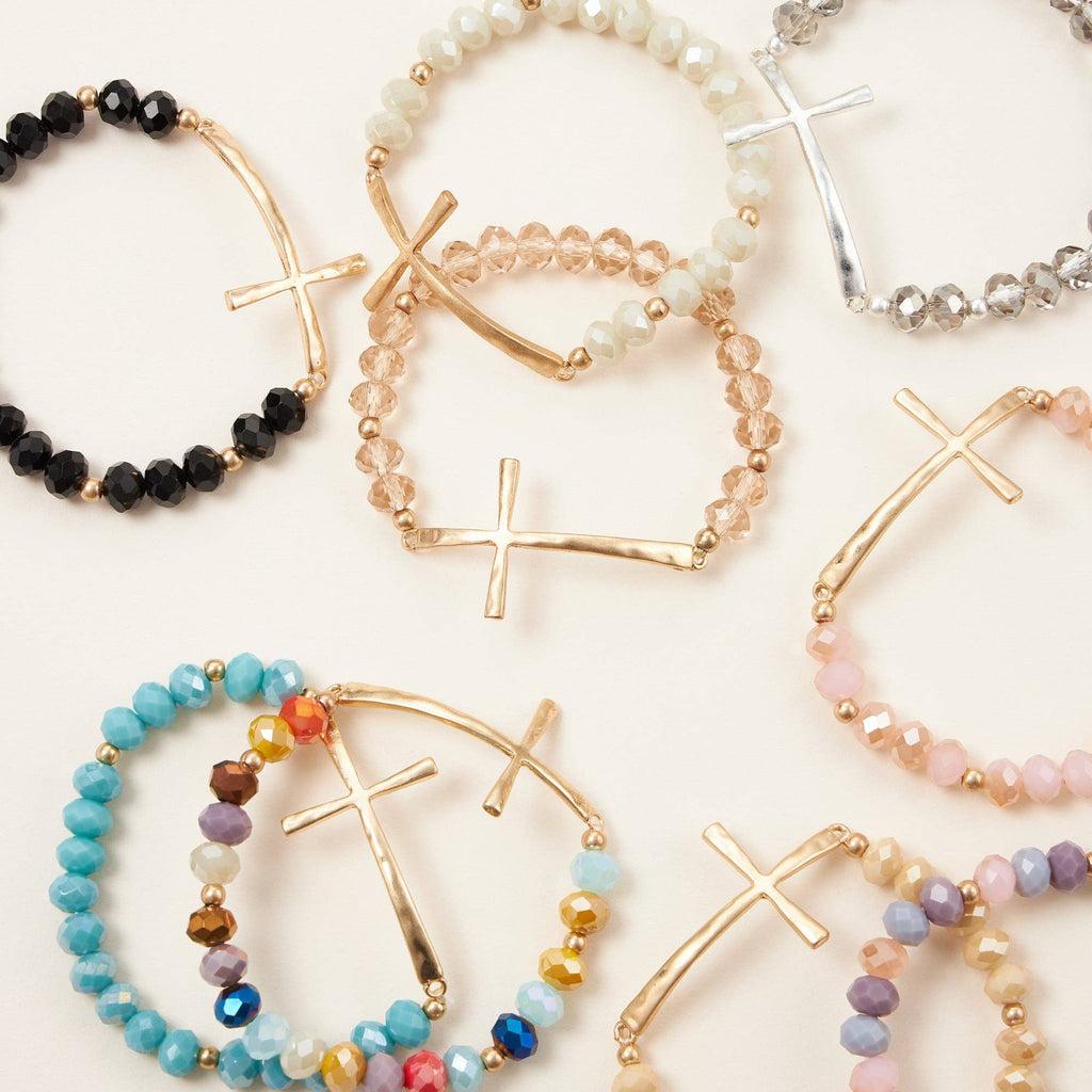 Glass Beaded Bracelet with Cross Charm: IVAB / ONE