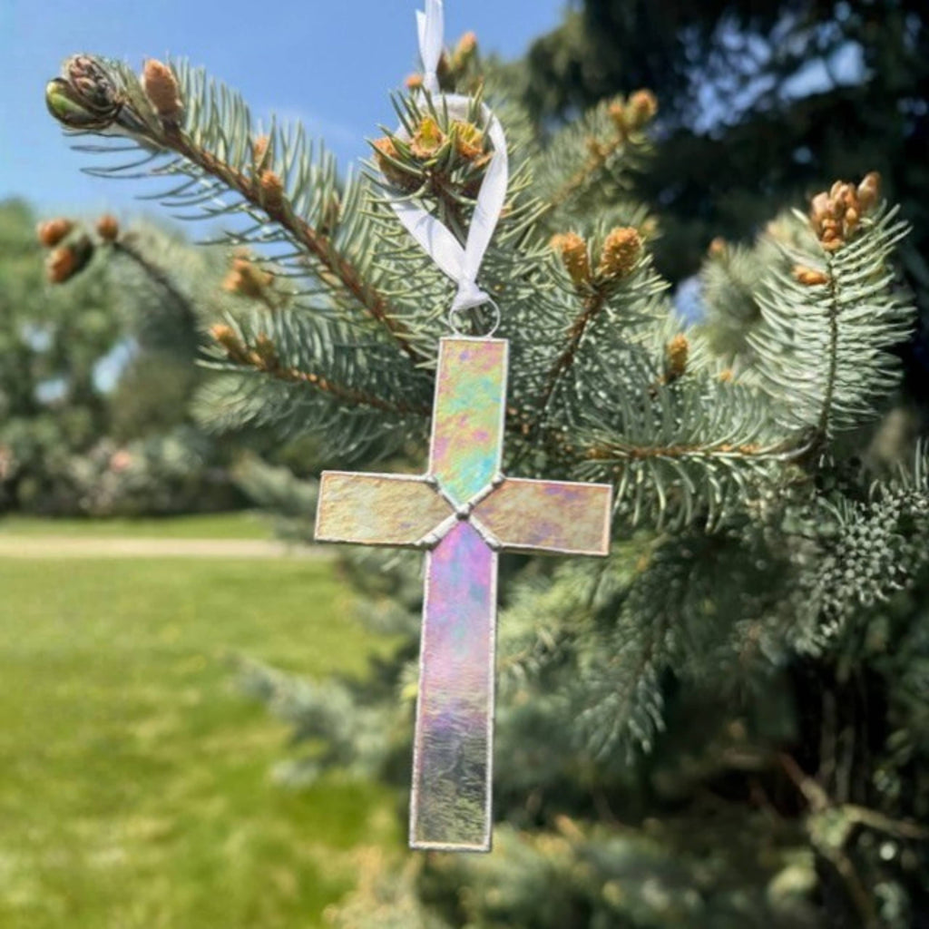 Daughter Gift: Handmade Clear Stained Glass Cross 4454SG
