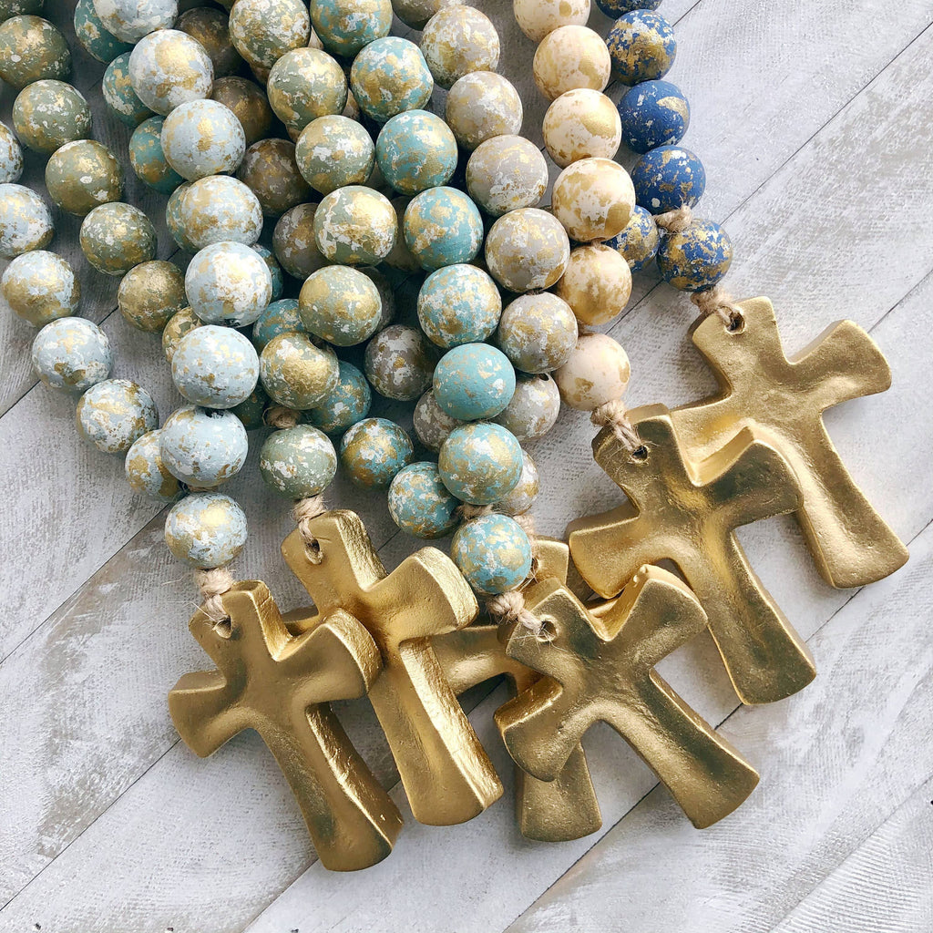 Blessing Beads With Cross: Navy