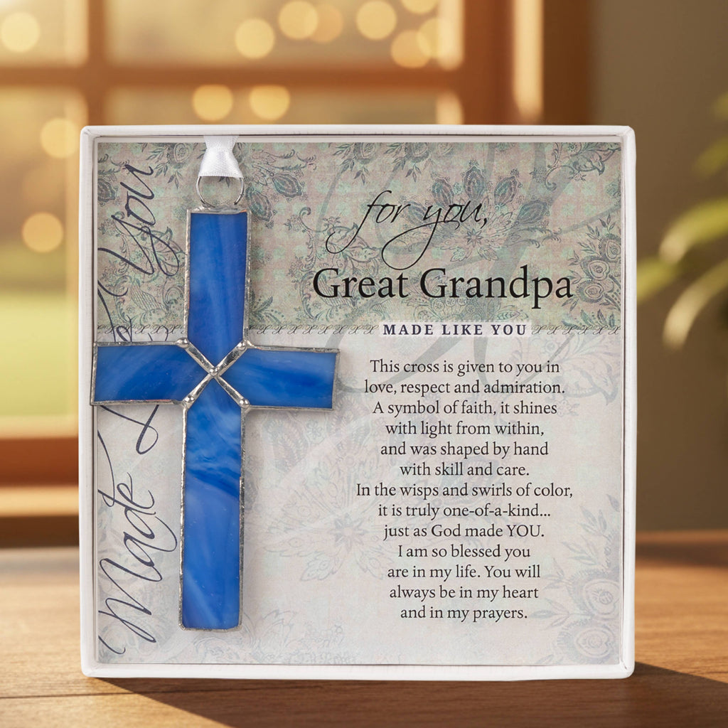 Great Grandpa Gift: Blue Stained Glass Cross 4458SG