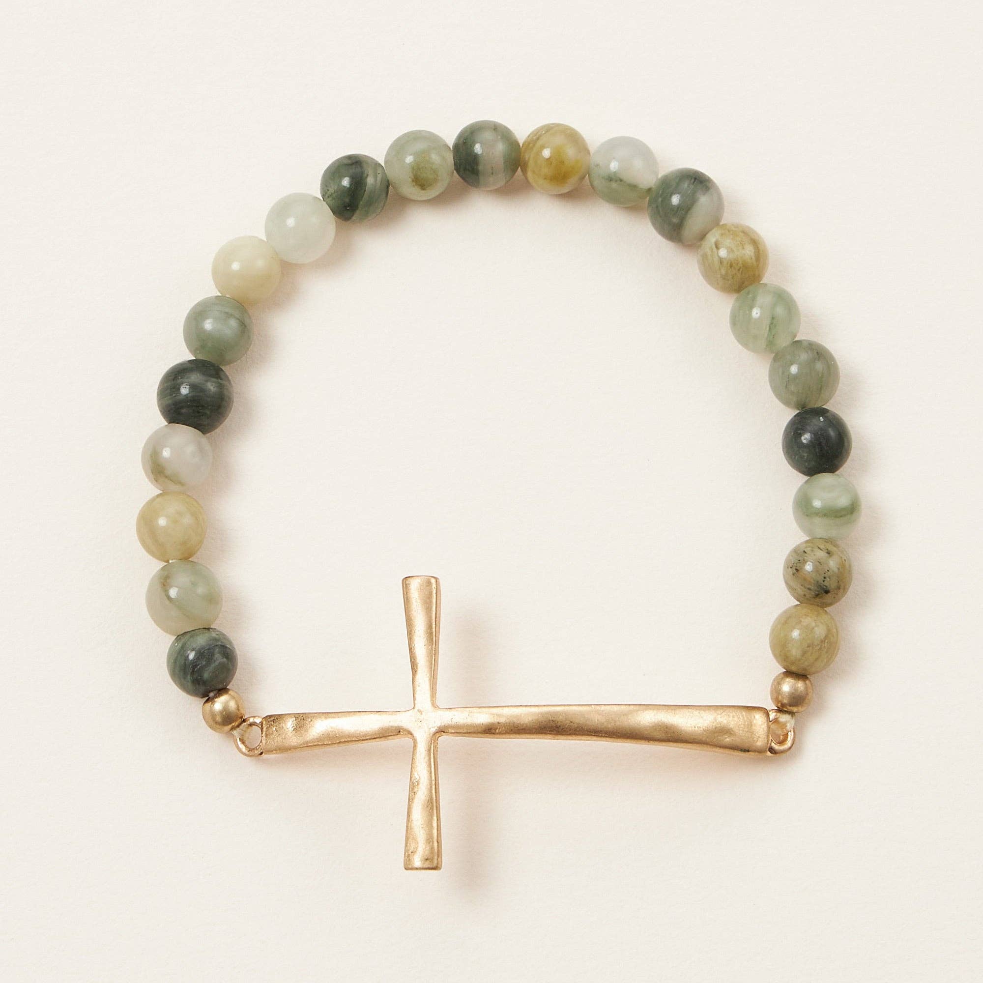 Metal Cross Pendant Natural Stone Bracelet: PIC / One / WB1001