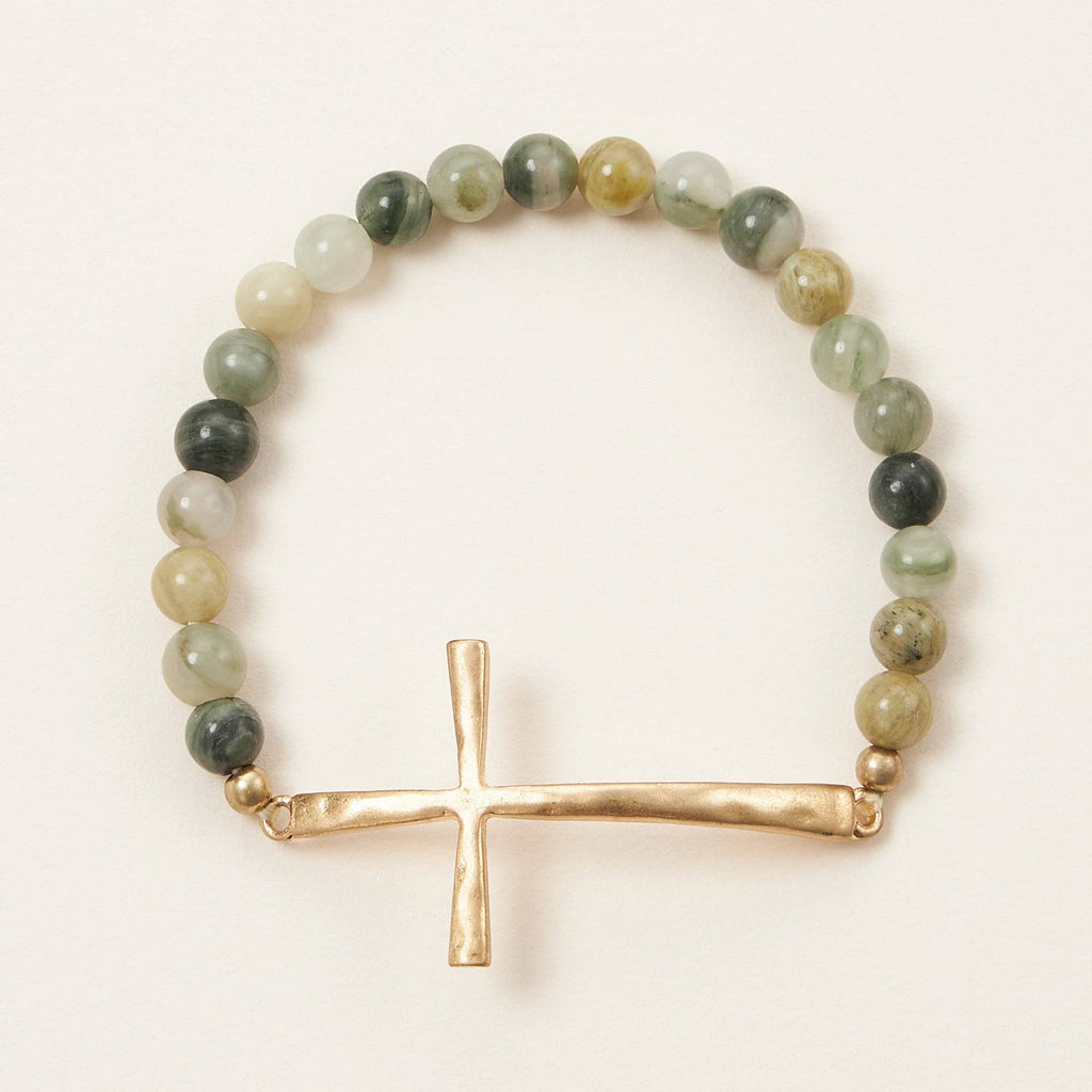 Metal Cross Pendant Natural Stone Bracelet: MINT / One / WB1001