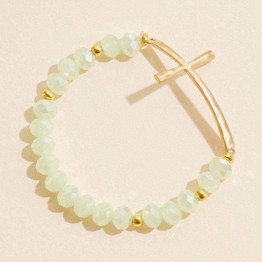Glass Beaded Bracelet with Cross Charm: IVAB / ONE