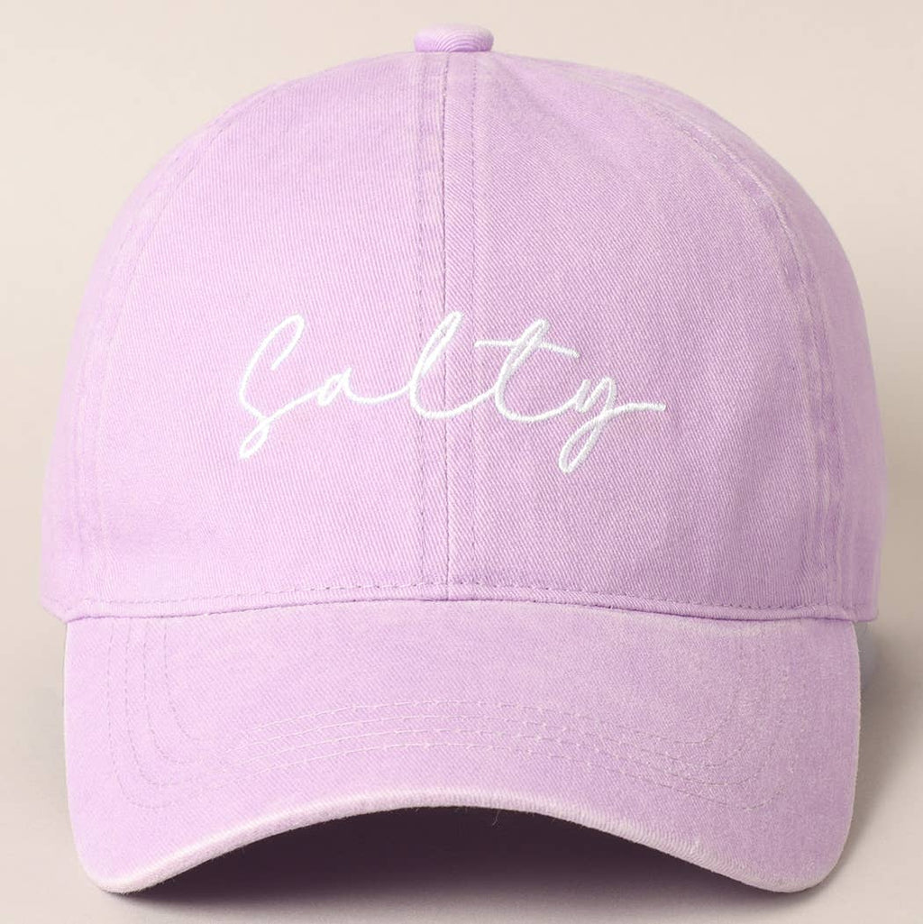 Salty Lettering Embroidery Baseball Cap: VINTAGE BLUE / One Size