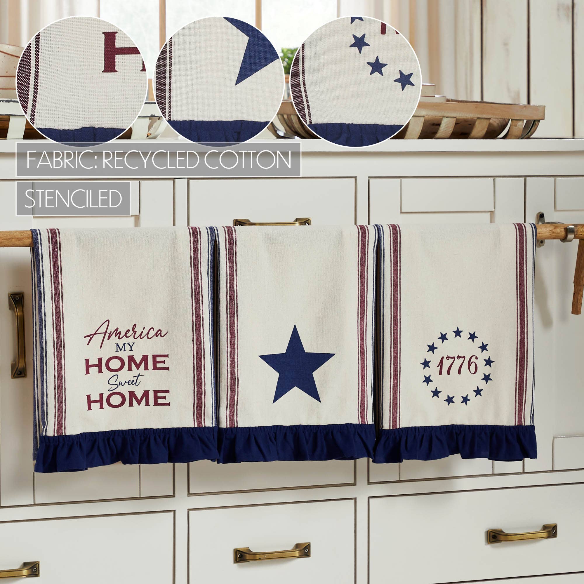 Americana Ruffled Tea Towels Set of 3 16x28 Patriotic