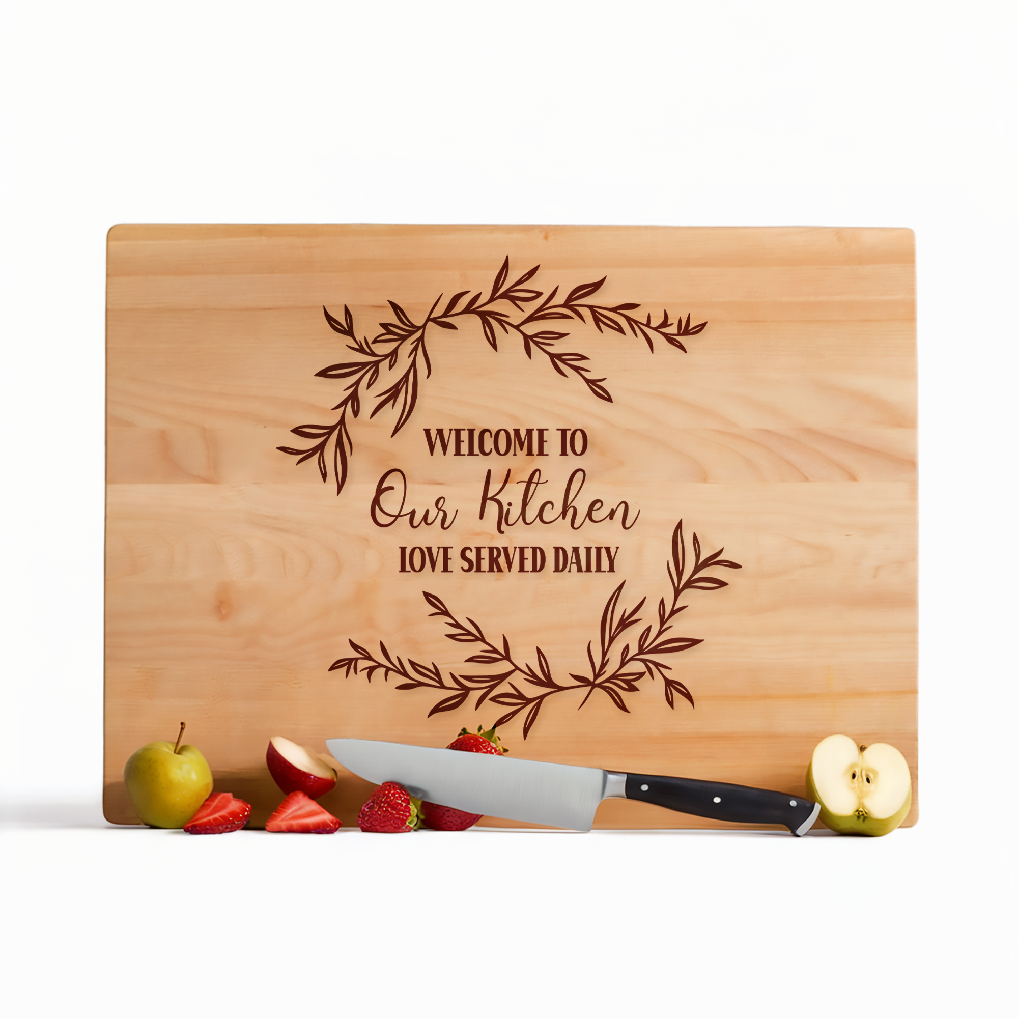 Welcome Kitchen Engraved Cutting Board – Rustic Decor: Maple / Rectangle 12x9