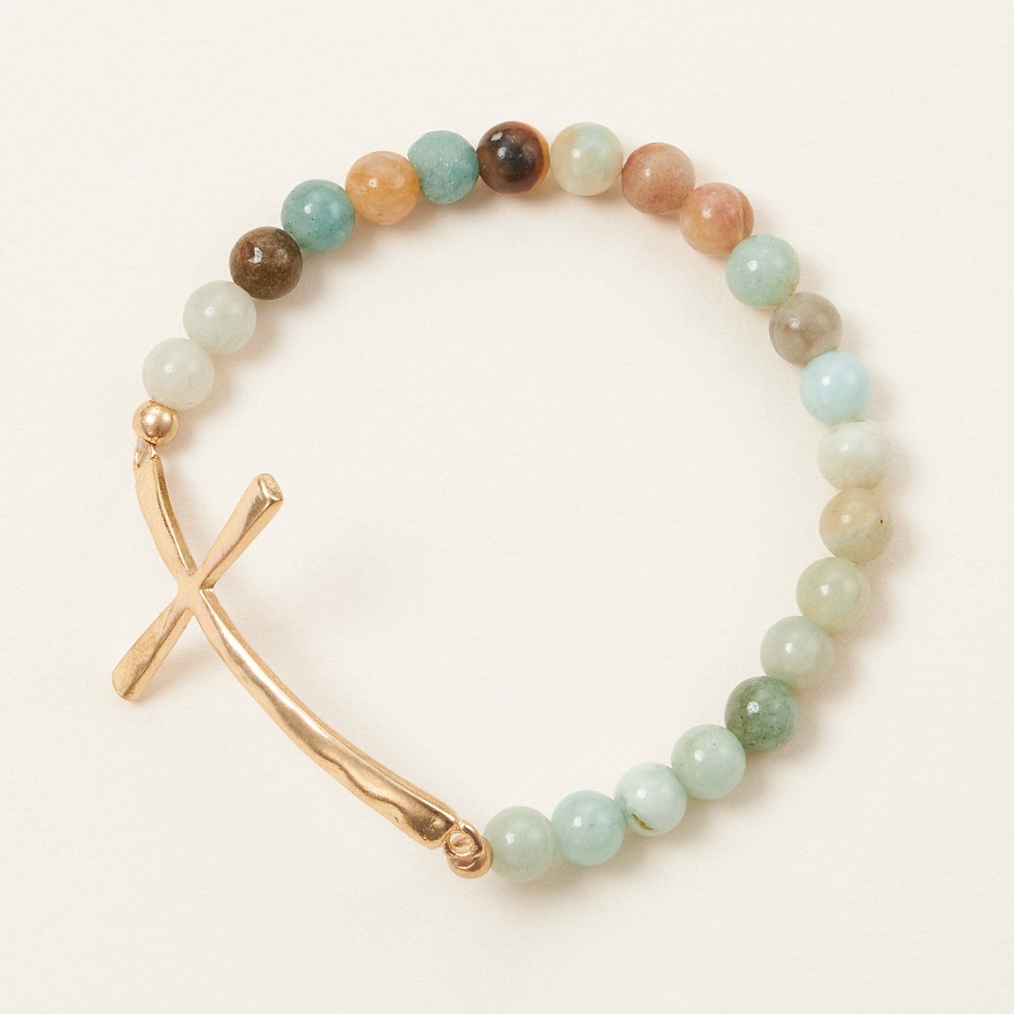 Metal Cross Pendant Natural Stone Bracelet: ROQ / One / WB1001