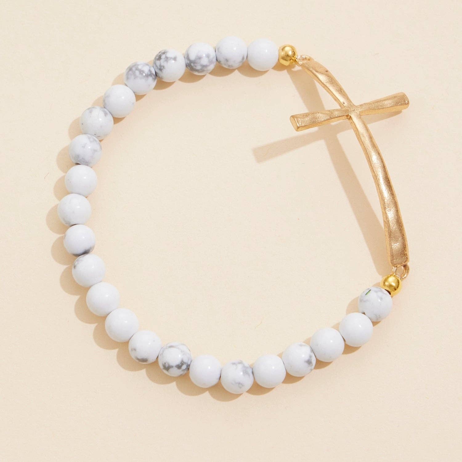 Metal Cross Pendant Natural Stone Bracelet: GRY / One / WB1001