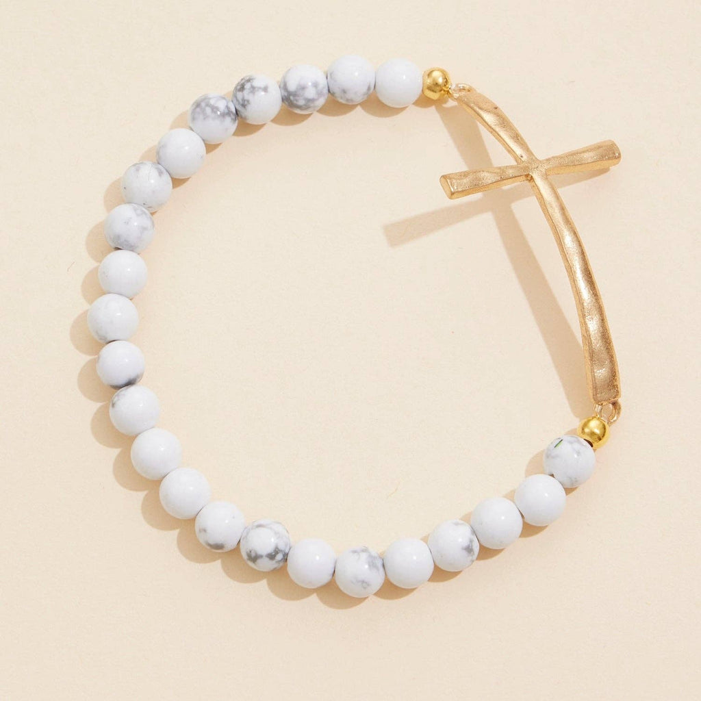 Metal Cross Pendant Natural Stone Bracelet: PIC / One / WB1001