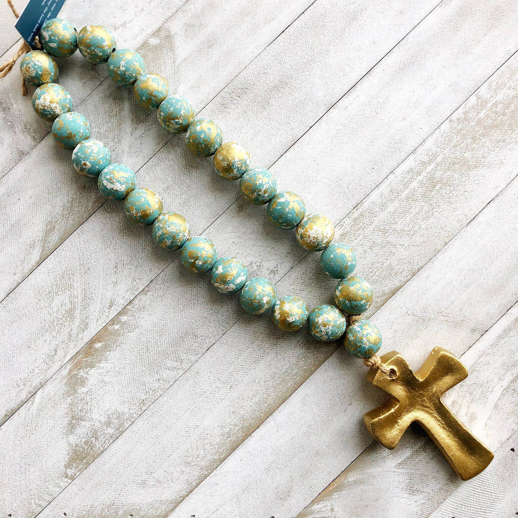 Blessing Beads With Cross: Teal