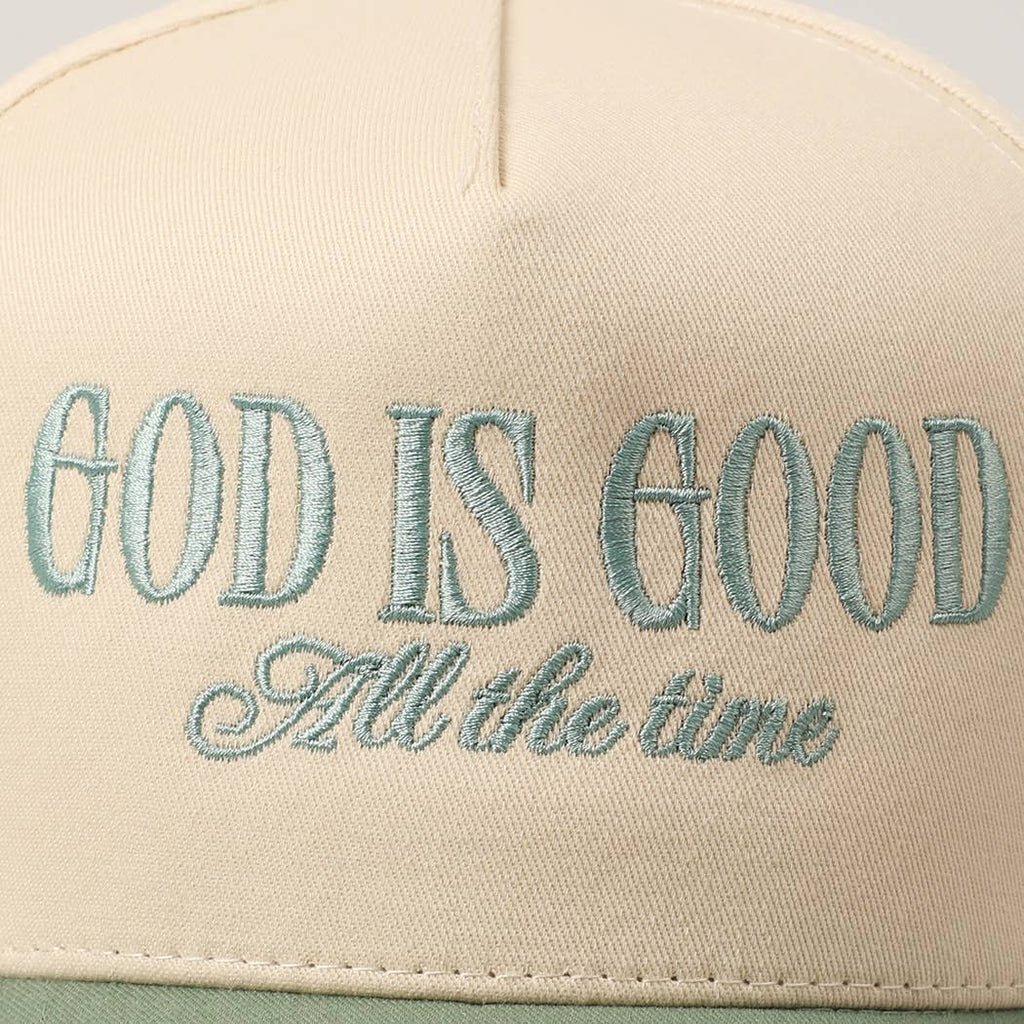 God Is Good All The Time Embroidery Trucker Hat: MINT / ONE SIZE