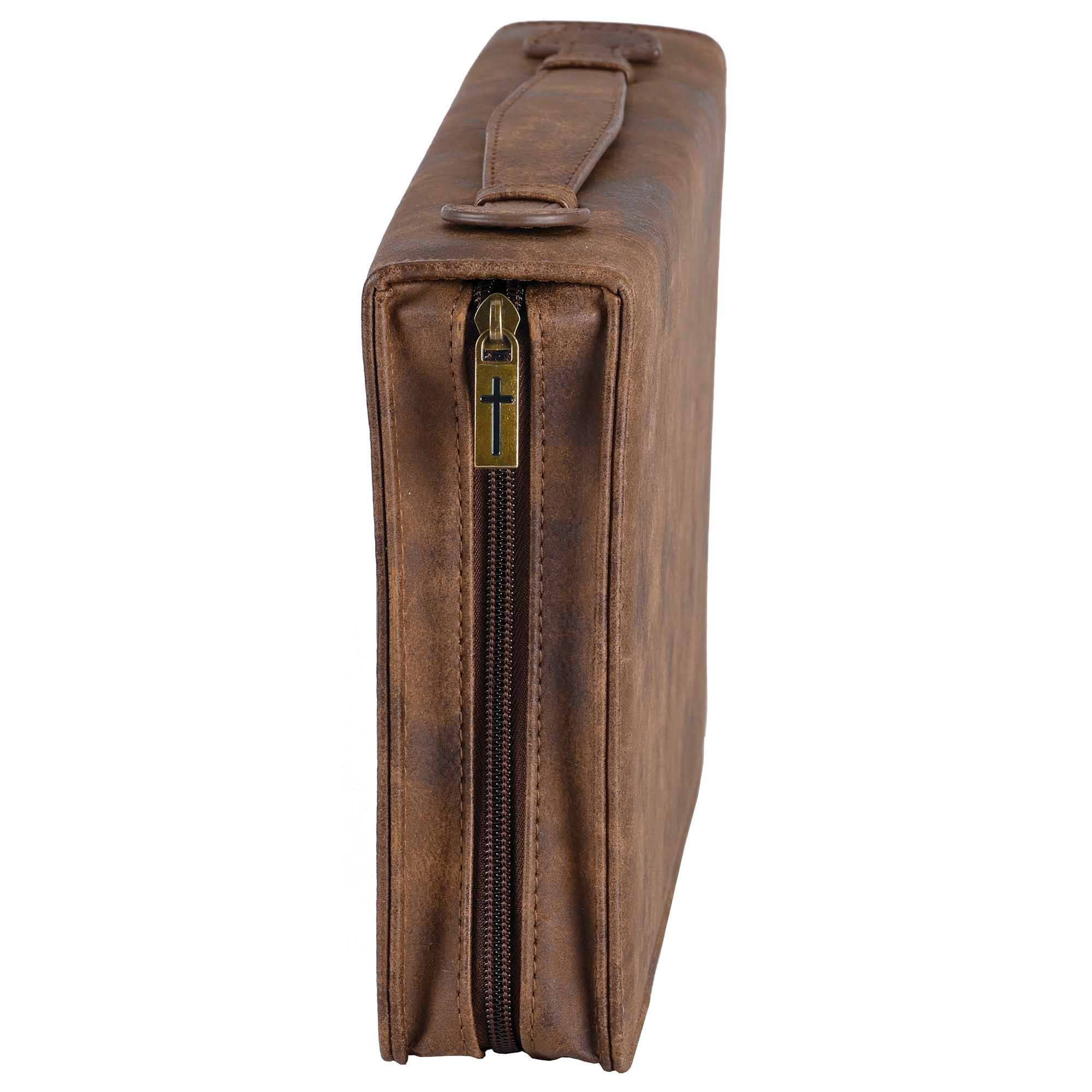 White Dove Bible Case Cross Suede-Look Brown XLarge