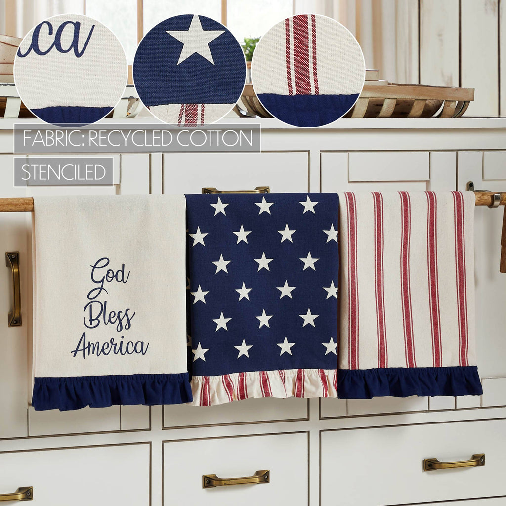 Hatteras Stars Ruffled Tea Towels Set of 3 16x28 Patriotic