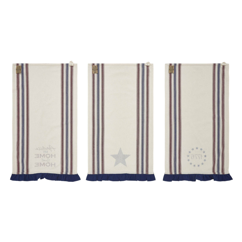 Americana Ruffled Tea Towels Set of 3 16x28 Patriotic