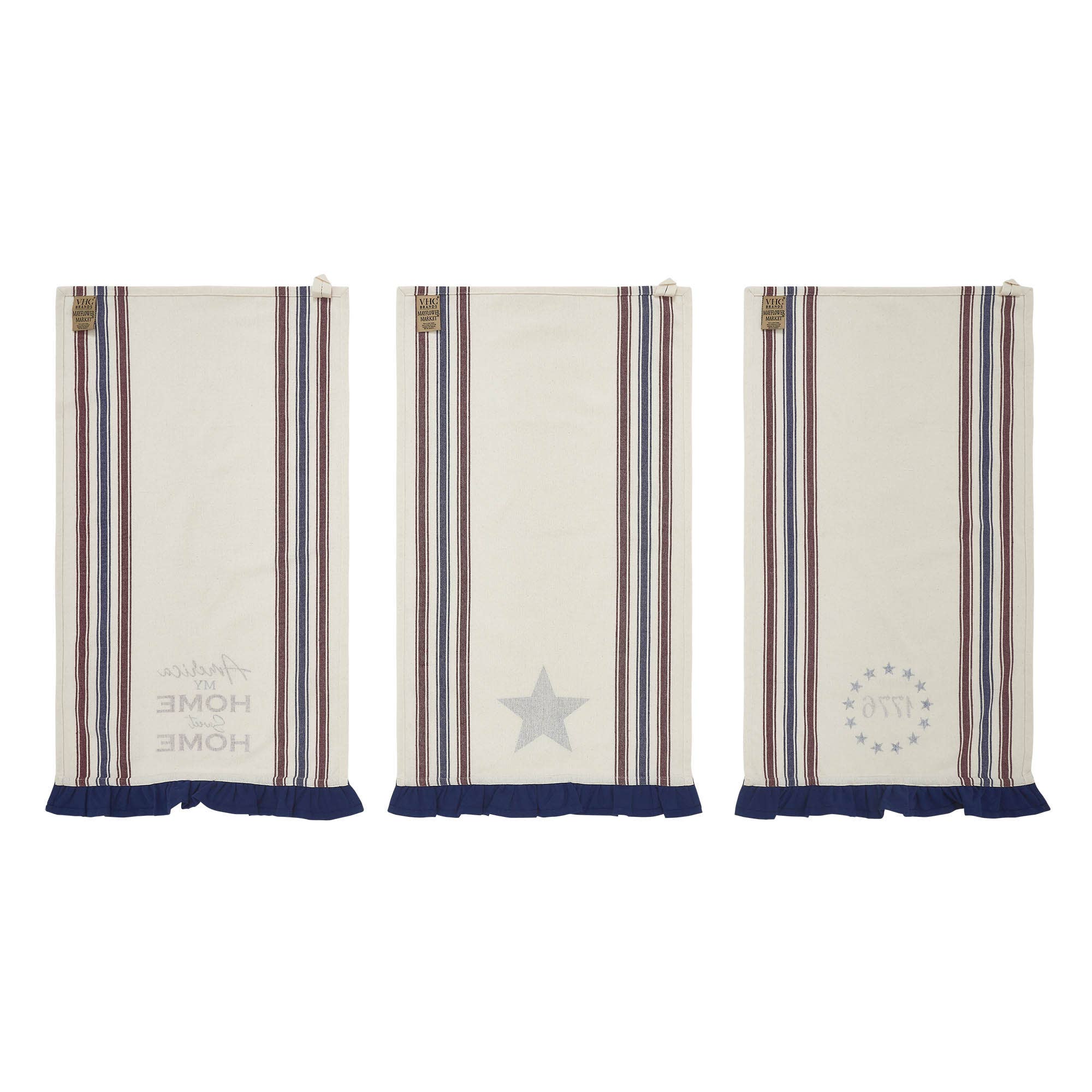 Americana Ruffled Tea Towels Set of 3 16x28 Patriotic