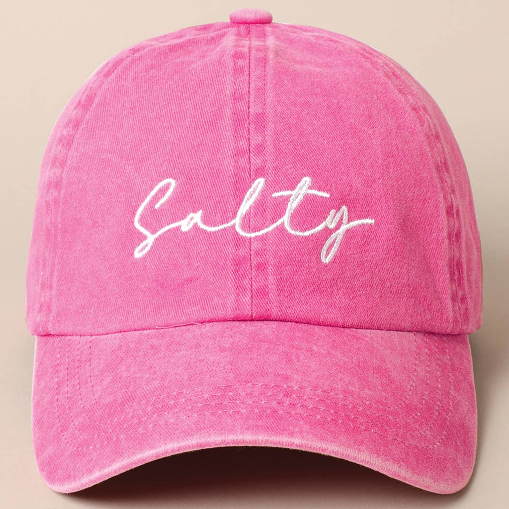 Salty Lettering Embroidery Baseball Cap: VINTAGE BLUE / One Size