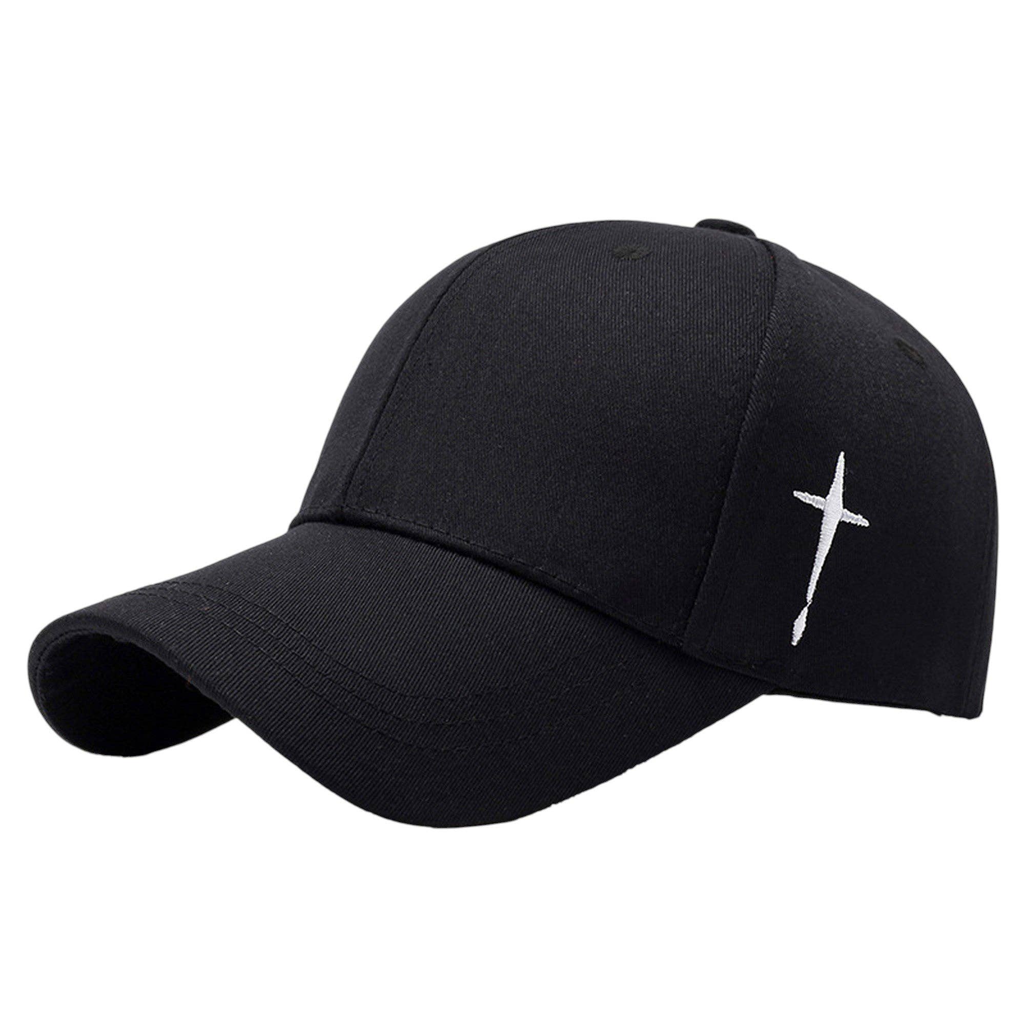 Unisex Baseball Cap with Cross Embroidery: Black / One Size Fits Most