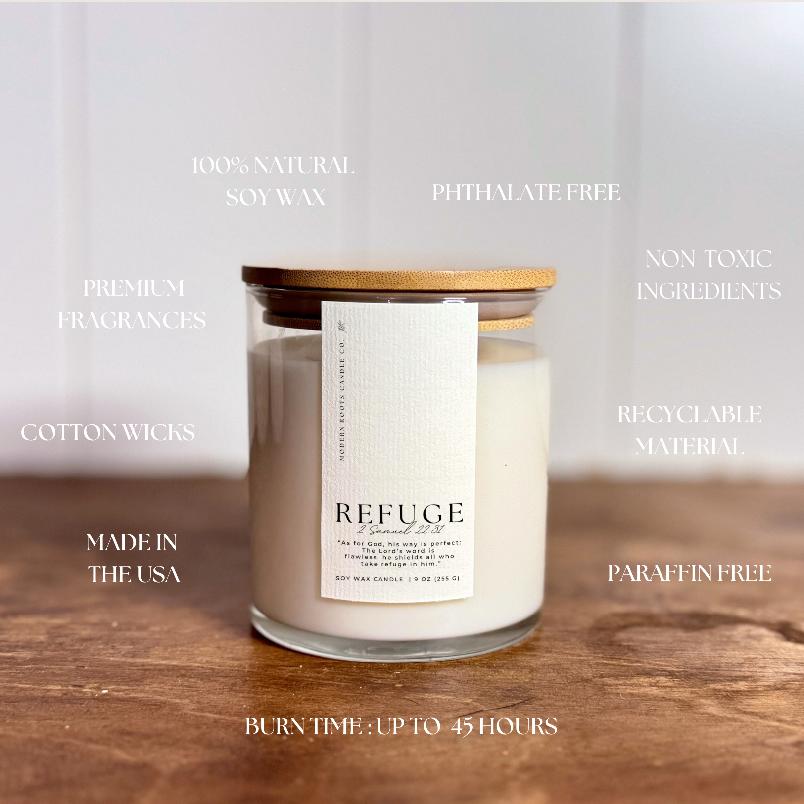 Refuge | Ozone & Sea Salt | 9 oz. Clear Jar Soy Candle: Natural Wood Lid