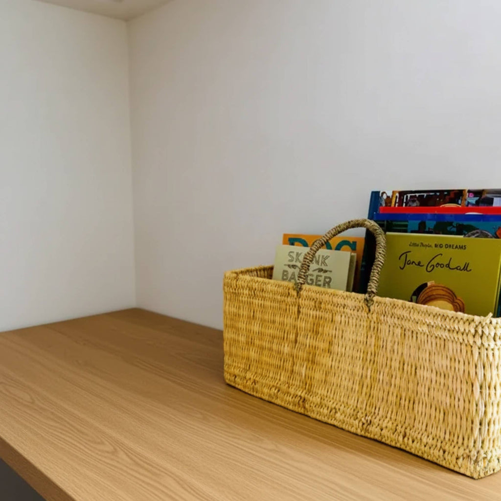 Handwoven Reed Basket Storage Bin Boho Nursery Decor: Set of 3