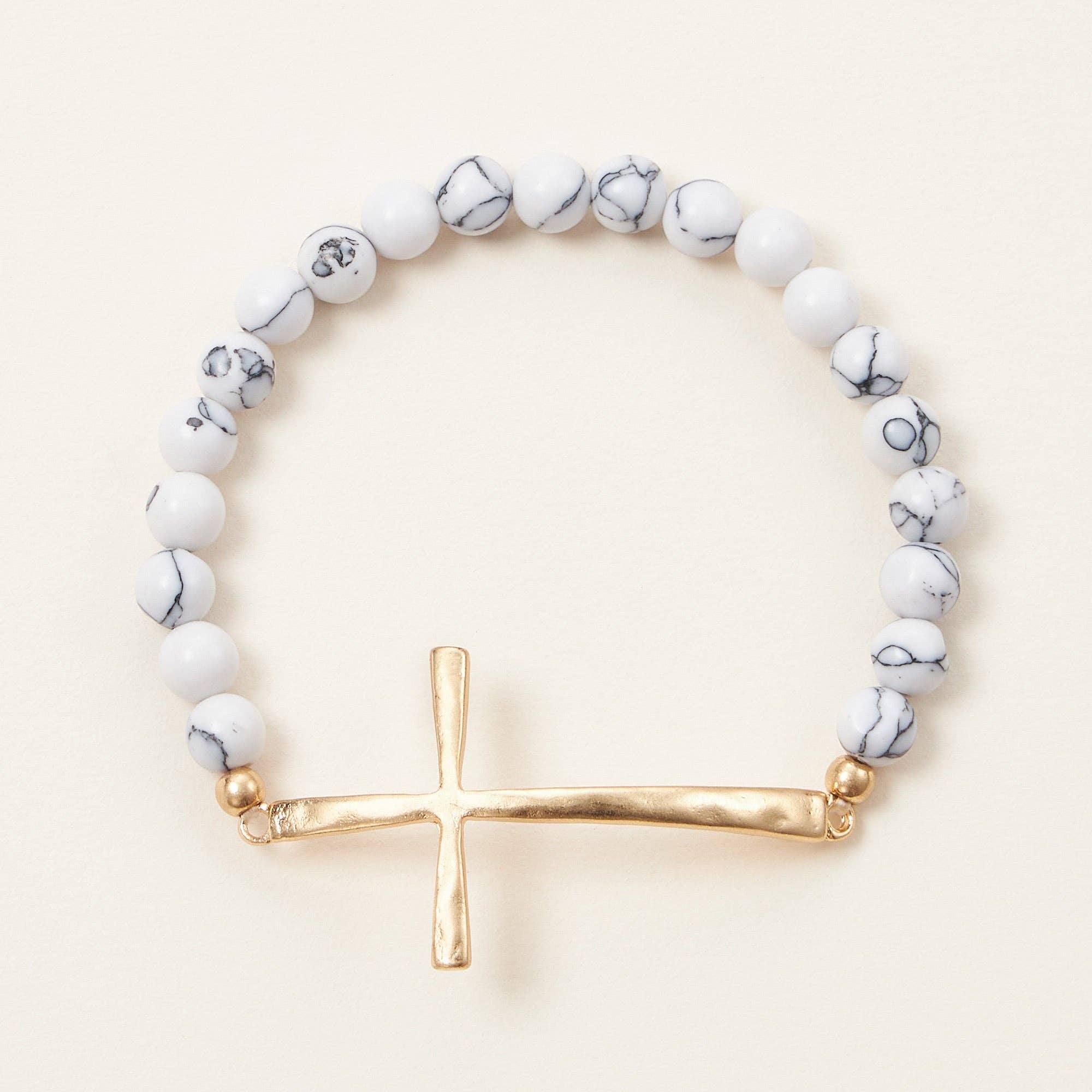Metal Cross Pendant Natural Stone Bracelet: GRY / One / WB1001