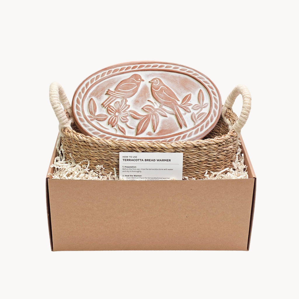 Handmade Bread Warmer & Wicker Basket - Lovebirds Oval