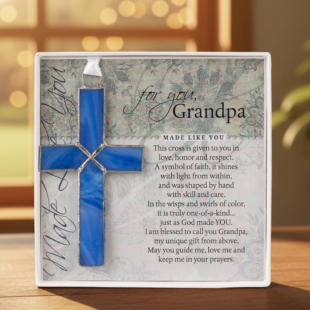 Grandpa Christian Gift: Blue Stained Glass Cross 4415SG