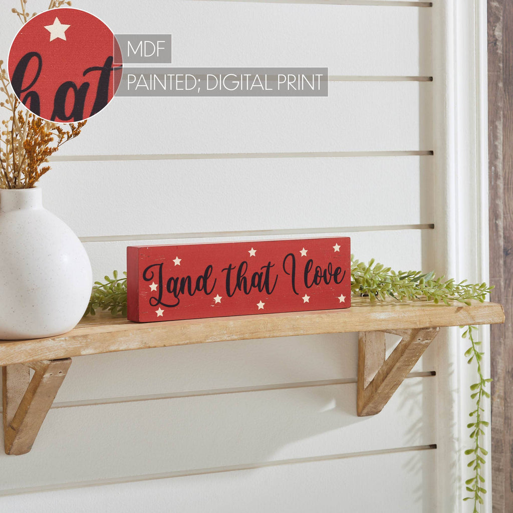 Americana Land That I Love Block Sign 10" Shelf Decor