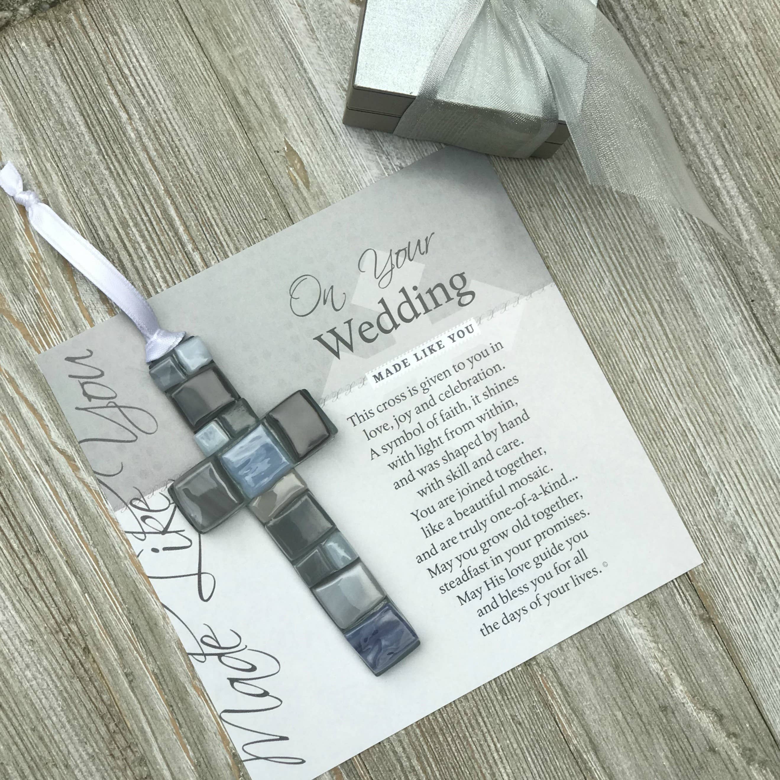 Wedding Day Gift  USA Handmade Mosaic Glass Cross 4493