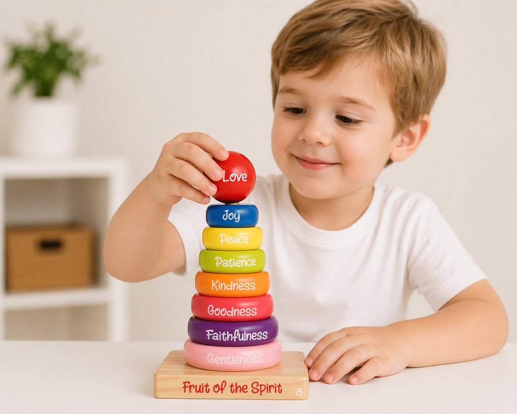 Puzzle Wood Stackable Rings Fruit Of The Spirit: Multicolored / Wood