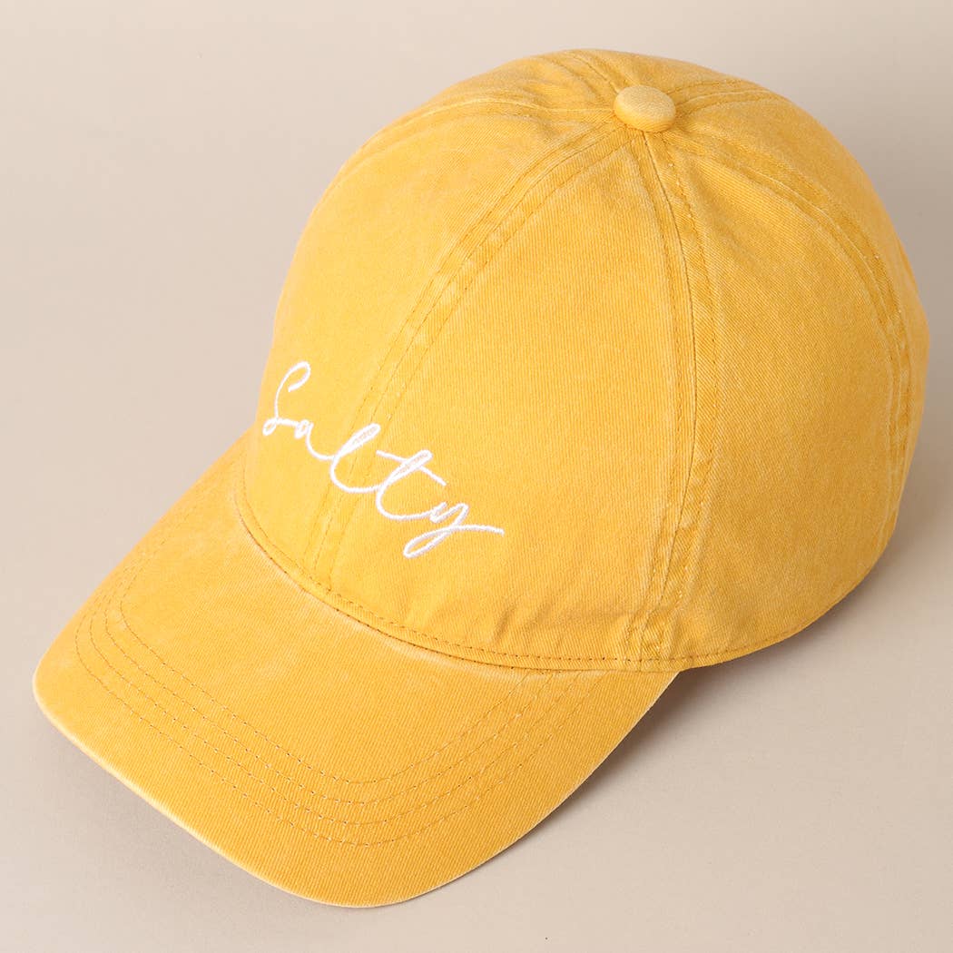 Salty Lettering Embroidery Baseball Cap: VINTAGE BLUE / One Size