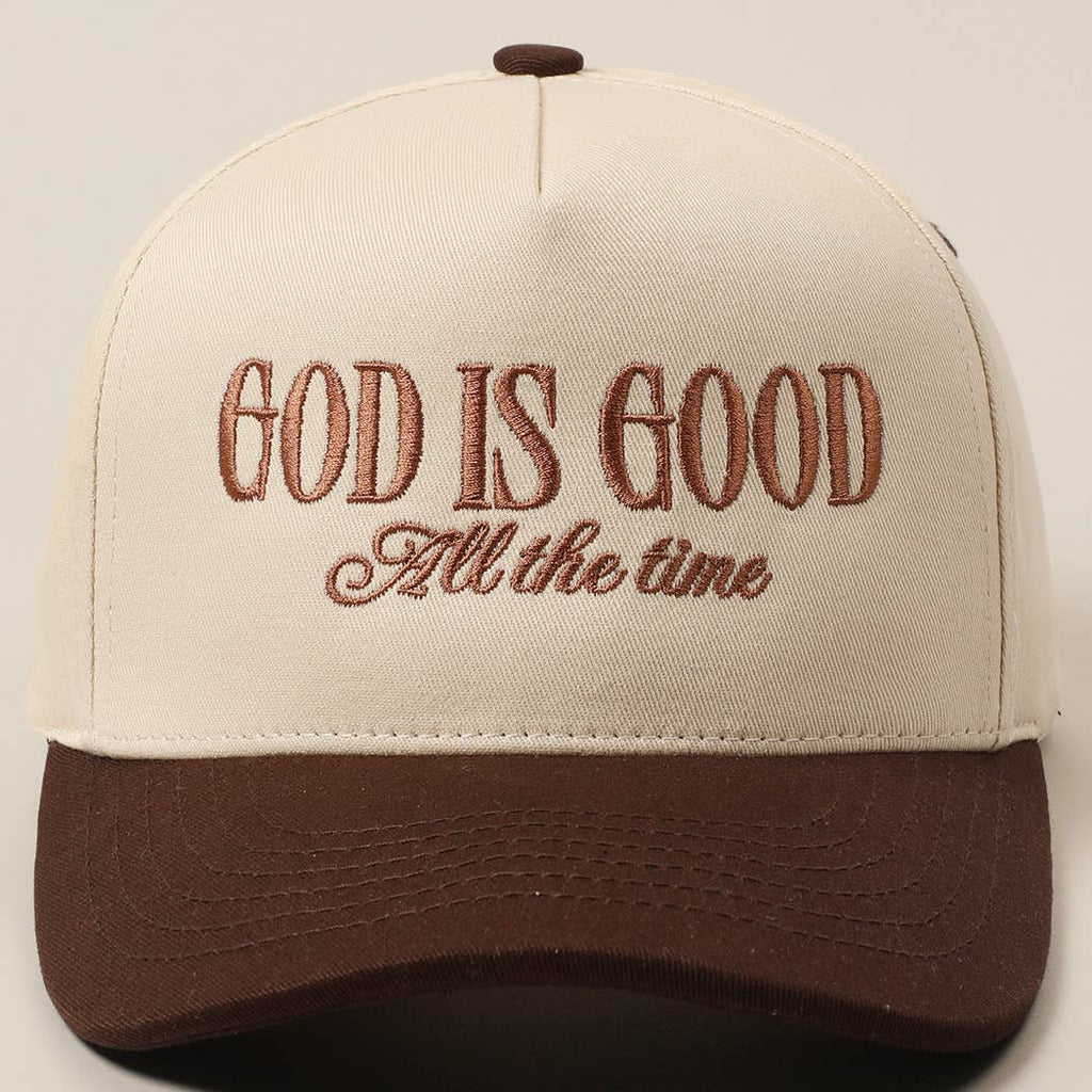 God Is Good All The Time Embroidery Trucker Hat: DENIM / ONE SIZE