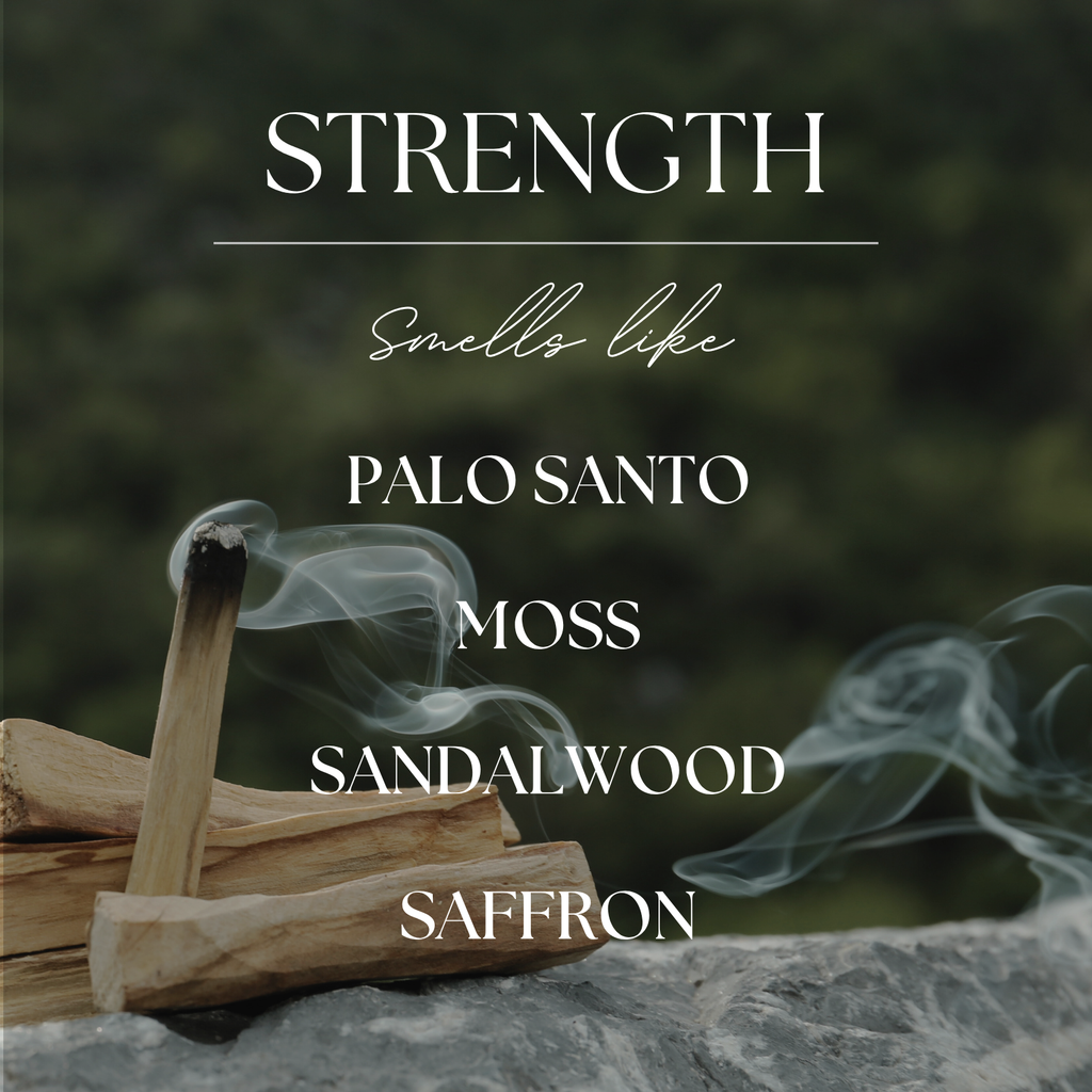 Strength | Palo Santo & Mossy Woods | 9 oz. Soy Candle: Natural Wood Lid