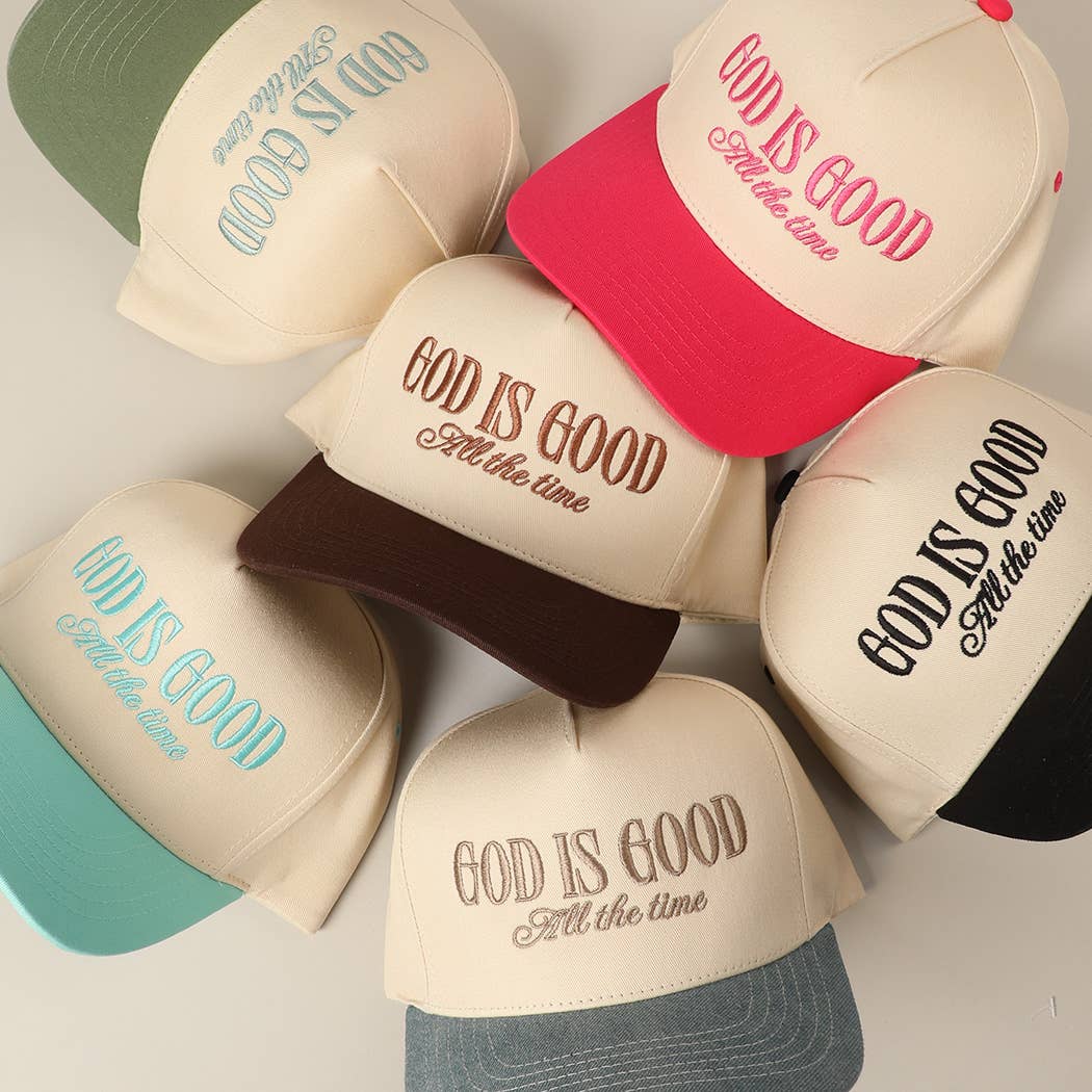 God Is Good All The Time Embroidery Trucker Hat: SAGE / ONE SIZE
