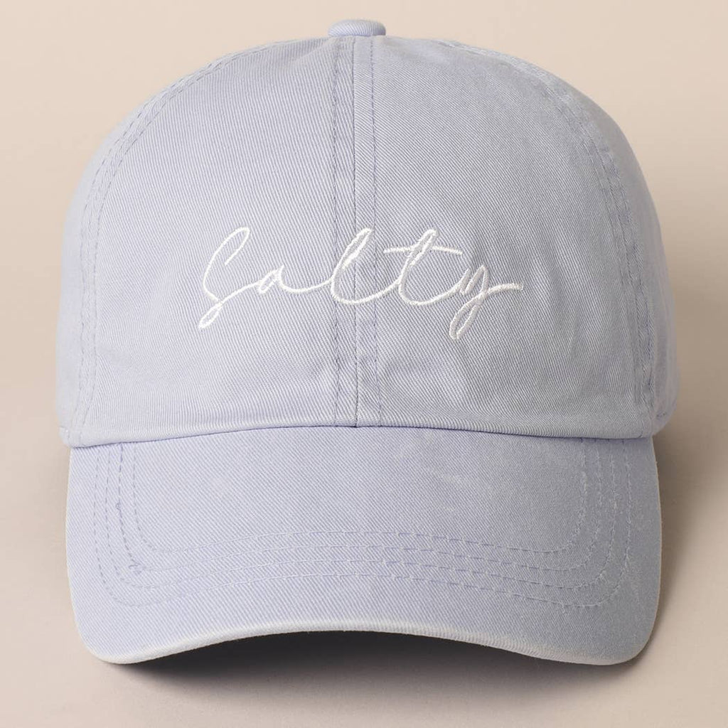 Salty Lettering Embroidery Baseball Cap: VINTAGE BLUE / One Size