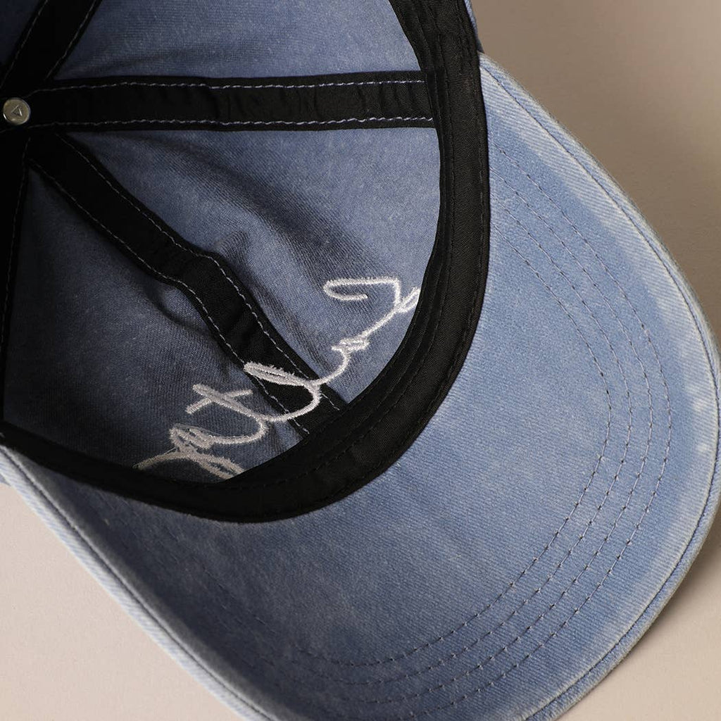 Salty Lettering Embroidery Baseball Cap: VINTAGE BLUE / One Size