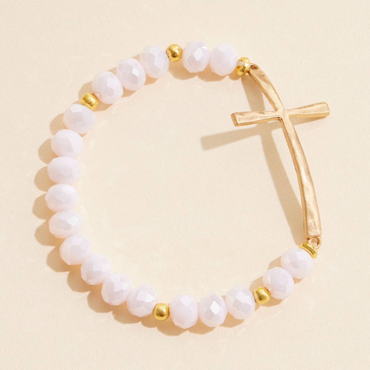 Glass Beaded Bracelet with Cross Charm: IVAB / ONE