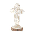 Crs Ttop Antique White Cross Rsn 6"H