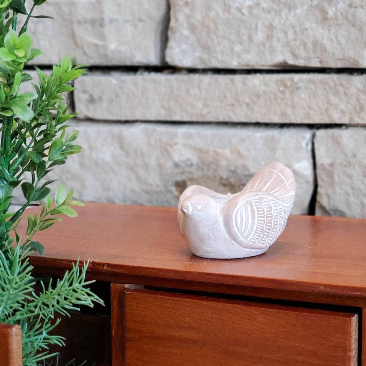 Handmade Terracotta Tea Light Candle Holder - Bird