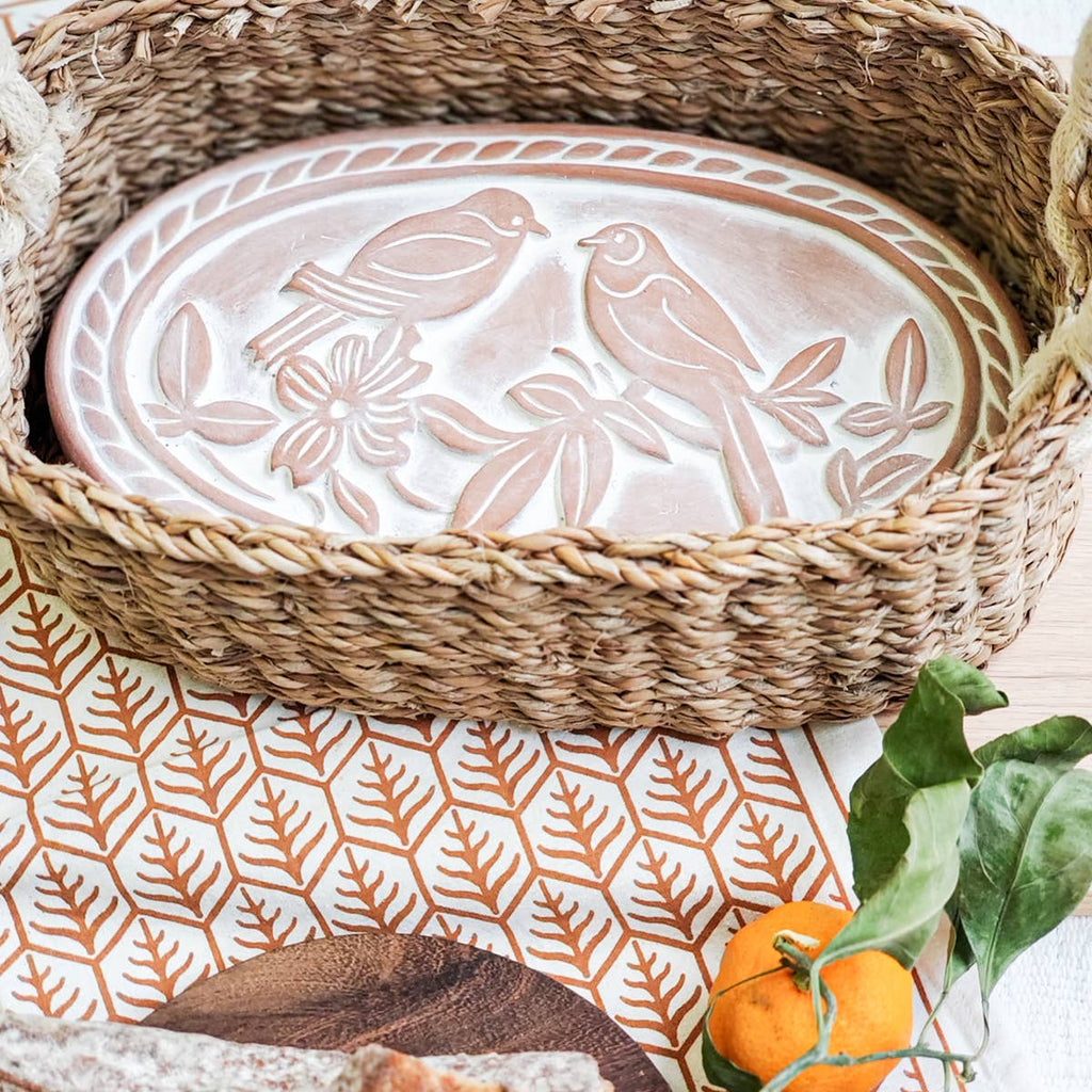 Handmade Bread Warmer & Wicker Basket - Lovebirds Oval