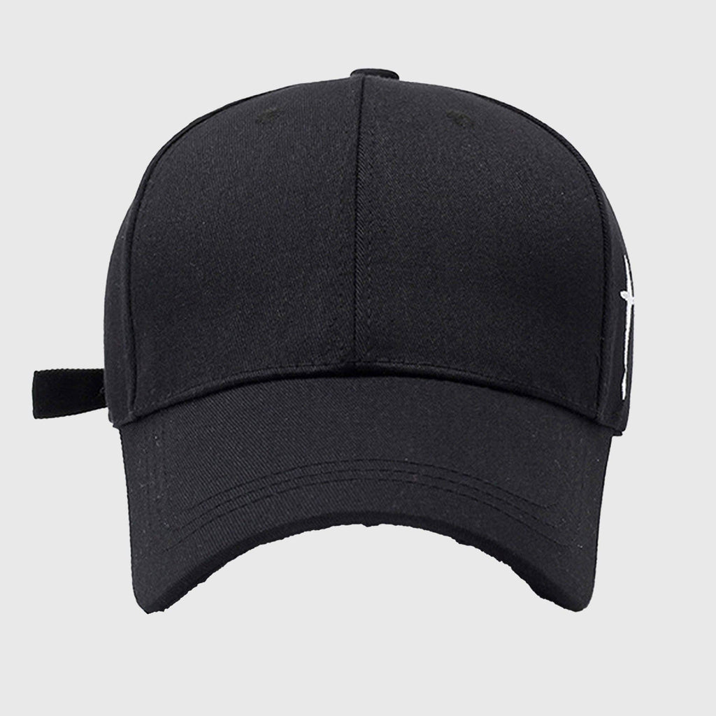 Unisex Baseball Cap with Cross Embroidery: Black / One Size Fits Most