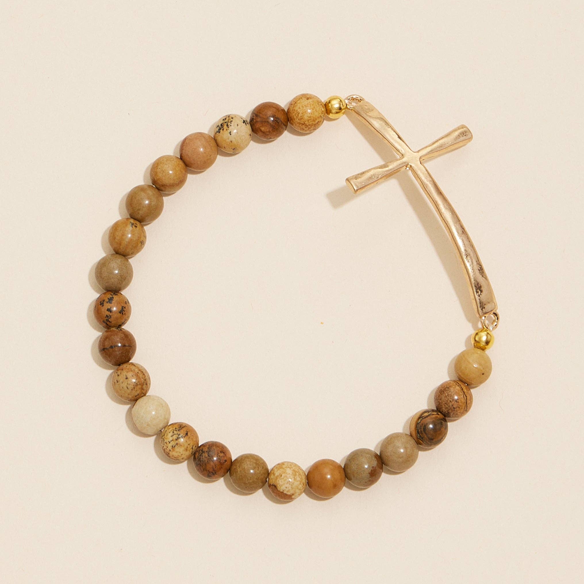Metal Cross Pendant Natural Stone Bracelet: OL-WG / One / WB1001