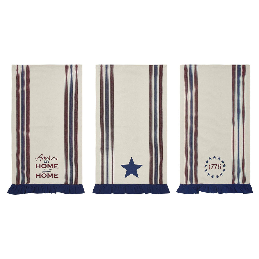 Americana Ruffled Tea Towels Set of 3 16x28 Patriotic