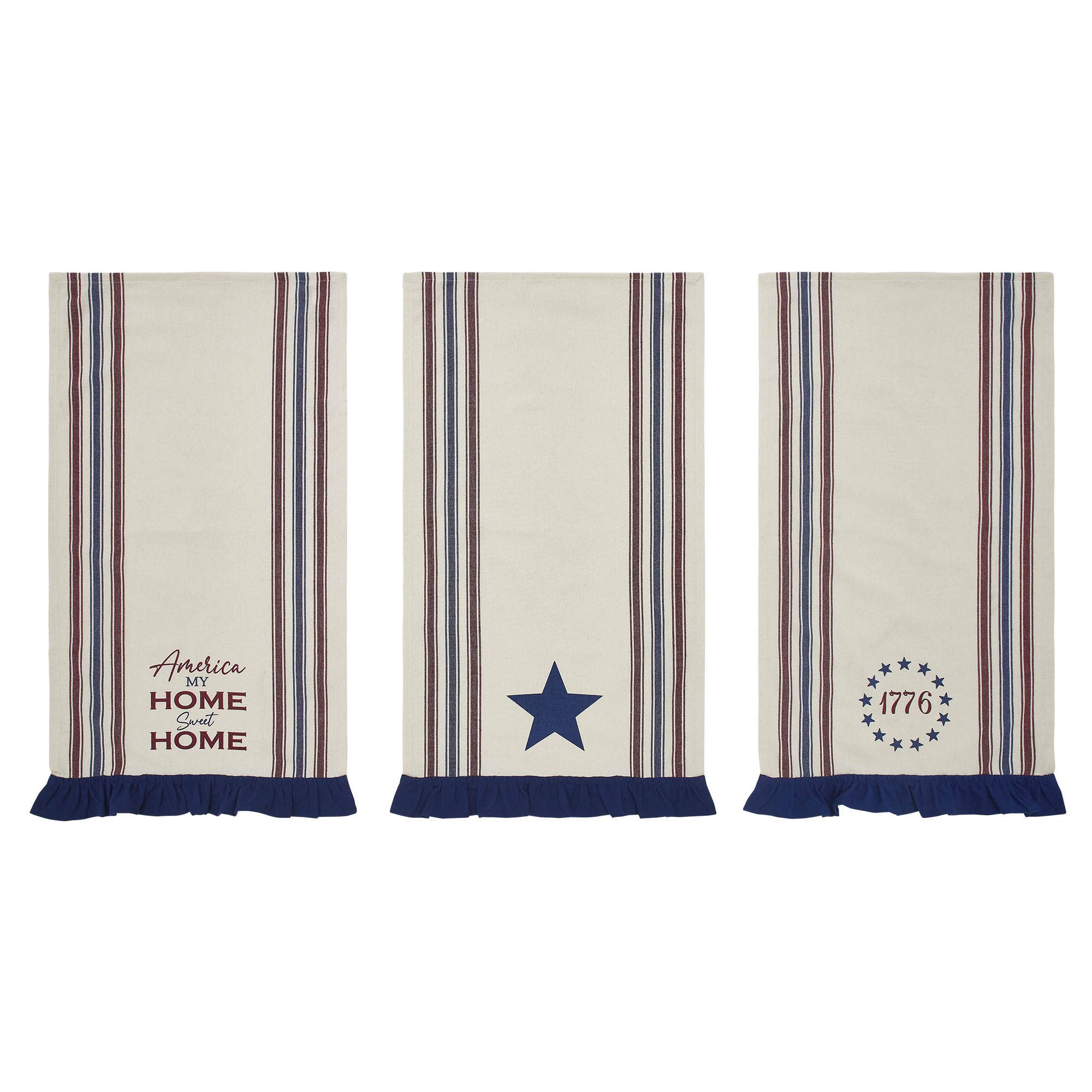 Americana Ruffled Tea Towels Set of 3 16x28 Patriotic